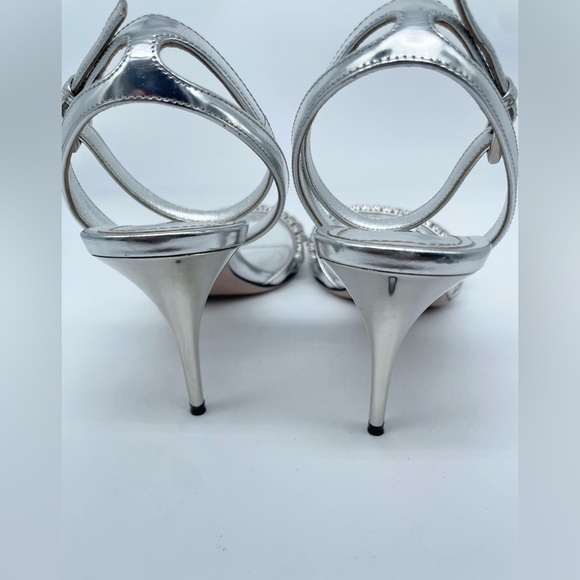Prada Silver Leather Crystal embellished strappy heels EU 39 - Picture 8 of 13